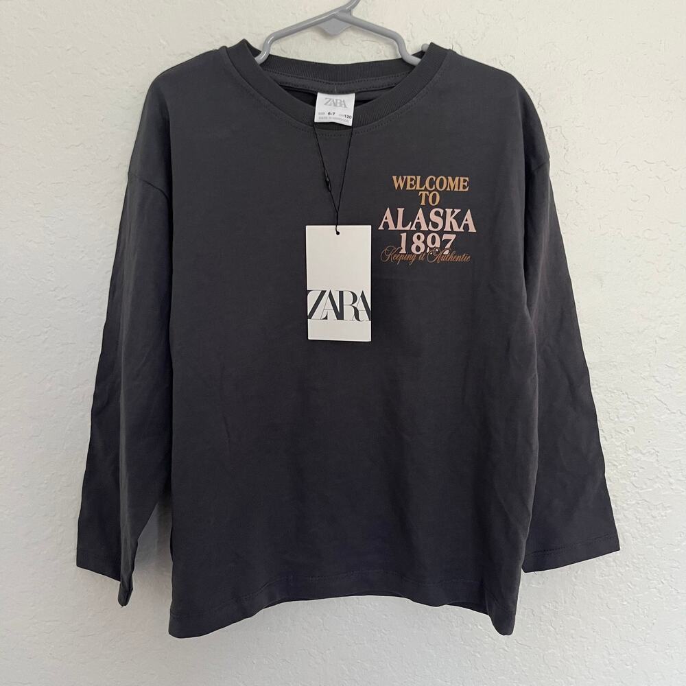 ZARA Kids Alaska Polar Bear Graphic Long Sleeve Tee Size 6/7Y NWT